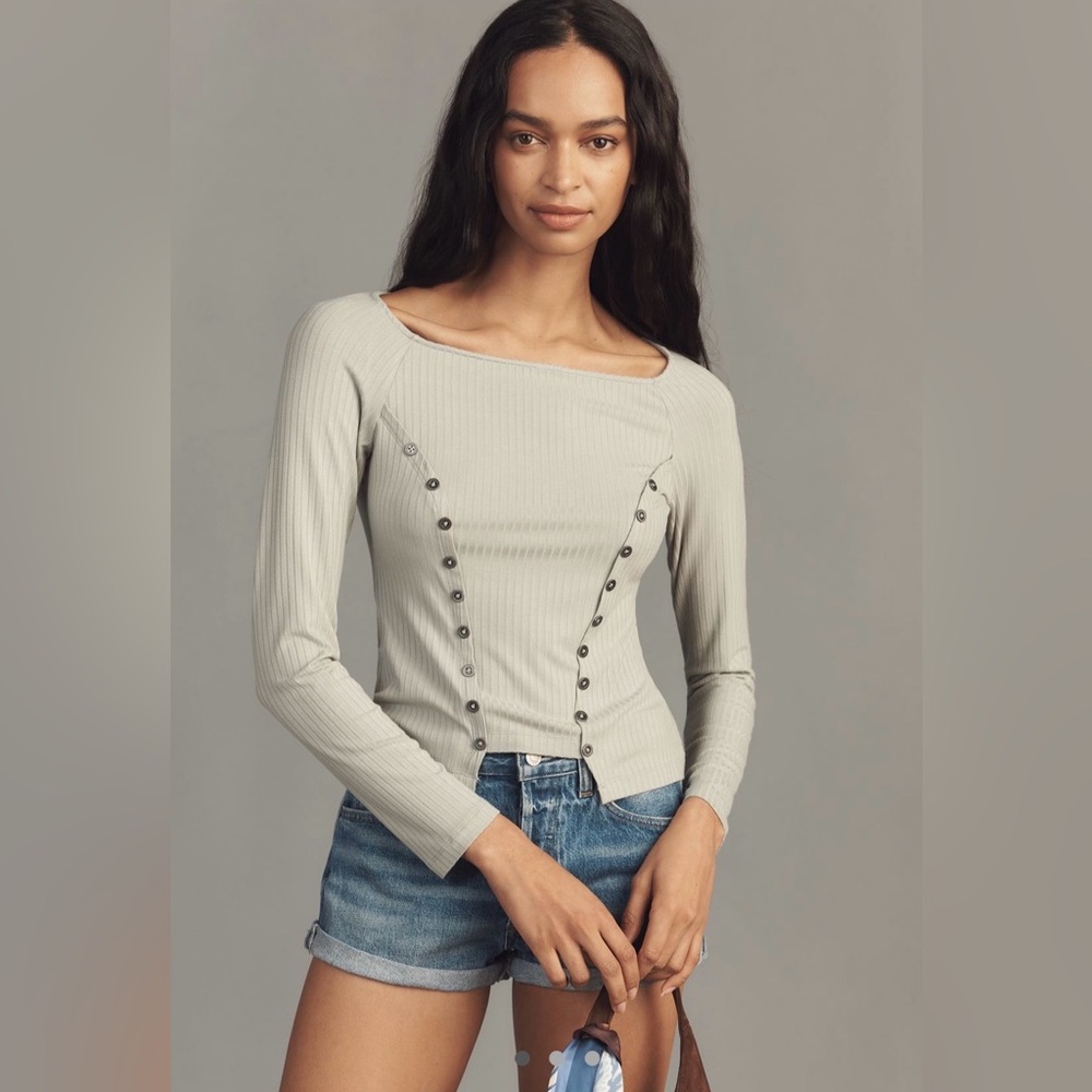 By Anthropologie Buttoned Boatneck Thermal Top Size S. NWT